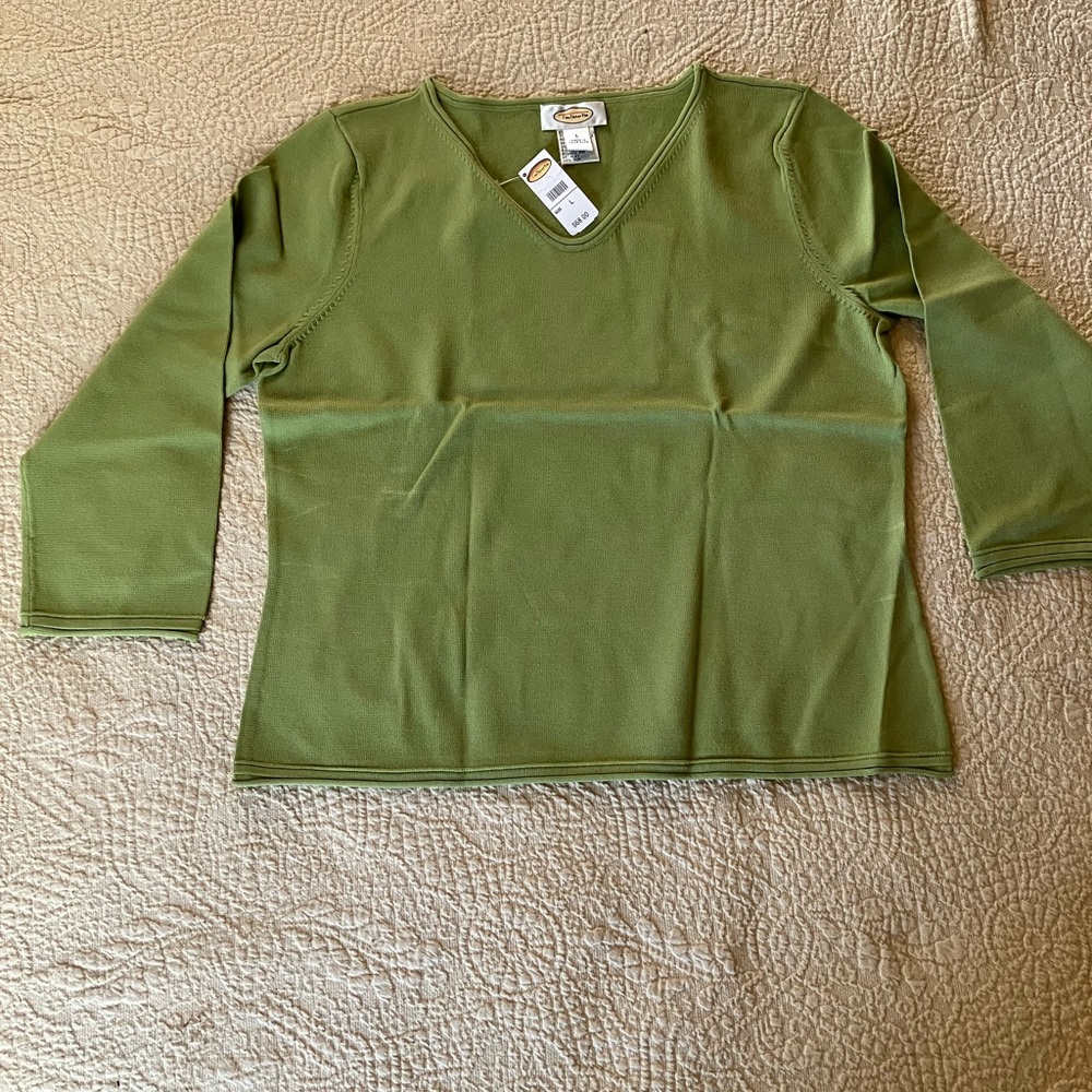Lot/3, 3/4-Sleeve Fine-gauge Tops, Apple Green-Berry Red-Rich Black